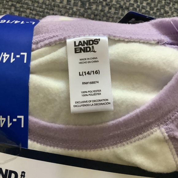 Lands' End Girl's 3 Pc Pajamas Robe Top Bottom Flame Resistant Set Size L 14-16 - Picture 6 of 11